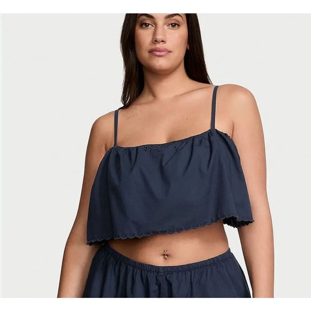 Victoria’s Secret 100% cotton Noir Navy Blue Eyelet Cami tank top size XS NWT